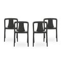 Noble House Orchid Stacking Plastic Patio Dining Side Chair in Black (Set of 4)