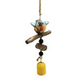 Light Blue Orange Breasted Bird w/Rustic Yellow Bell Wind Chime