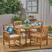 Landen Outdoor 5 Piece Acacia Wood Dining Set with Cushions and 47 Inch Round Table with Straight Legs Teak Cream