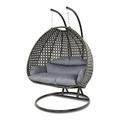 Island Gale Luxury Comfort 2 Person Outdoor Patio Hanging Wicker Swing Chair (X Large Charcoal Wicker w Charcoal Cushion) Frame Color: Bronze or Black Pending Availability.