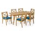 Jaxon Outdoor 6 Seater Acacia Wood Dining Set with Cushions Teak Blue