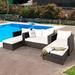 Gymax 5PCS Outdoor Patio Rattan Conversation Sofa Furniture Set w/ White Cushions