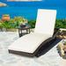 Gymax Foldable Patio Rattan Chaise Lounge Chair w/5 Back Positions White Cushion