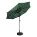 WestinTrends Cyrus 9 Ft Outdoor Patio Umbrella with Base Include Solar Powered 32 LED Light Umbrella with Tilt and Crank 20 inch Fillable Bronze Round Base Dark Green