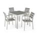 Ian Outdoor Modern 4 Seater Aluminum Dining Set with Faux Wood Seats Gray Silver