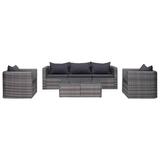 Dcenta 6 Piece Outdoor Conversation Set Sectional Sofa with Coffee Table and Cushion Set Gray Poly Rattan Garden Patio Pool Backyard Balcony Lawn Furniture