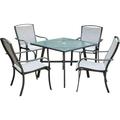 Hanover Foxhill 5-Piece Commercial-Grade Patio Dining Set with 4 Sling Dining Chairs and a 38 Square Glass-Top Table