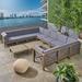 Noble House Brava 12 Piece Outdoor Acacia Wood Sectional Sofa Set in Gray