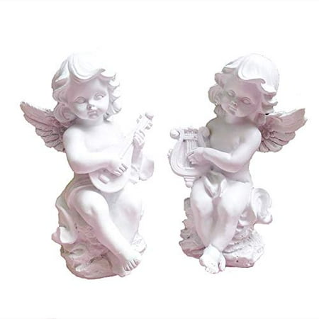 Gishima Set of 2 Cherubs Angels Statues Figurine Guardian Angel Garden Angels Sculpture Collection Wings Angel Memorial Statue 5.9"