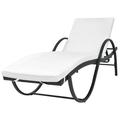 Anself Outdoor Sun Lounger with White Cushion Black Poly Rattan Chaise Lounge Chair Steel Frame for Patio Poolside Balcony Backyard Garden 76 x 25.2 x 22 Inches (L x W x H)