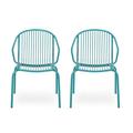Noble House Boston Outdoor Modern Iron Club Chair in Matte Teal (Set of 2)