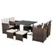 9 Piece Sectional Wicker Bistro Set Elegance Modular Wicker Dining Furniture with 4 Ottomans Removable Cushions & Solid Wood Table Dining Table Conversation Set for Porch Backyard 330lbs S8120