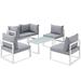 Modern Urban Contemporary 6 pcs Outdoor Patio Sectional Sofa Set White Grey Fabric Steel