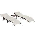 Outsunny Folding Chaise Lounge Pool Chair Set with Table Beige