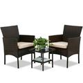 FDW Outdoor Patio Furniture Sets 3 Pieces Patio Set Wicker Bistro Set Rattan Chair Conversation Sets Garden Porch Furniture Sets for Yard and Bistro with Coffee Table Brown