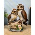 Romantic 2 Great Horned Owl Couple On Tree Stump Statue 6.25 H Valentines Owls