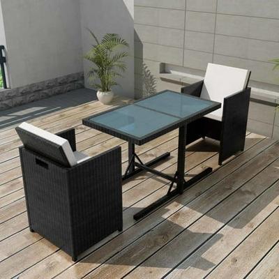 Fdit 3 Piece Bistro Set With Cushions, Wood Outdoor Furniture With Black Cushions