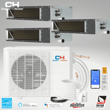 Cooper & Hunter 28000 BTU 230V Slim Ducted Tri 3 Zone Mini Split Heat Pump Air Conditioner 9K+9K+9K Cover 1200 Sq Ft