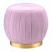 Fabric Upholstered Round Pleated Ottoman with Metal Base, Pink and Gold