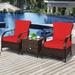 Costway 3 PCS Patio Wicker Rattan Furniture Set Coffee Table & 2 - 25.5'' x 28.8'' x 33.5''