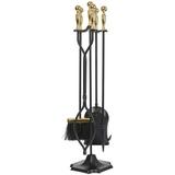 Amagabeli 5 Pcs Large Fireplace Tools Sets Golden Handle Wrought Iron Tool Set and Holder Outdoor Fireset Fire Pit Stand Indoor Tongs Shovel Antique Brush Chimney Poker Wood Stove Hearth Accessories