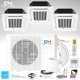 Cooper & Hunter 28000 BTU 230V Ceiling Cassette Tri 3 Zone Mini Split Heat Pump Air Conditioner 9K+9K+9K Cover 1200 Sq Ft