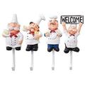 Pack of 4 Resin French Chef Figurine Wall Hooks Decorative Cook Wall Mount Rack Hook Hanger(Assorted Style)