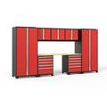 NewAge Products Pro Series Red 8 Piece Cabinet Set Heavy Duty 18-Gauge Steel Garage Storage System LED Lights Included