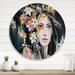 East Urban Home Portrait Of A Young Lady w/ Flowers I - Modern Metal Circle Wall Art Metal in Orange | 23 H x 23 W x 1 D in | Wayfair