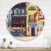East Urban Home The Facade Of The Buildings In A Cozy Streets - French Country Metal Circle Wall Art Metal in Yellow | 23" H x 23" W x 1" D | Wayfair