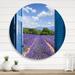 East Urban Home Lavender Field Through Blue Open Cottage Window - Farmhouse Metal Circle Wall Art Metal | 23" H x 23" W x 1" D | Wayfair