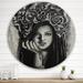 East Urban Home Portrait Of A Young Lady w/ Flowers III - Modern Metal Circle Wall Art Metal in Gray/Green | 29 H x 29 W x 1 D in | Wayfair