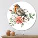 East Urban Home Robin Redbreast w/ Cotton Rose & Leaves - Traditional Metal Circle Wall Art Metal in Green | 11 H x 11 W x 1 D in | Wayfair