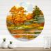 East Urban Home Autumnal Forest By The Lake Side III - Lake House Metal Circle Wall Art Metal in Yellow | 11 H x 11 W x 1 D in | Wayfair