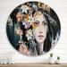 East Urban Home Portrait Of A Young Lady w/ Flowers I - Modern Metal Circle Wall Art Metal in Orange | 29 H x 29 W x 1 D in | Wayfair