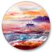 East Urban Home Boat On The Ocean During Vibrant Sunset - Nautical & Coastal Metal Circle Wall Art Metal in Pink | 11 H x 11 W x 1 D in | Wayfair