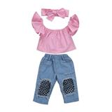 3Pcs Toddler Kids Girls Off Shoulder Tops Denim Pants Jeans Outfits