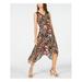 INC Womens Brown Printed Sleeveless V Neck Midi Trapeze Dress Size 6