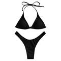 TOYFUNNY Women Sexy Solid Push Up High Cut Lace Up Halter Bikini Set Two Piece Swimsuit