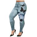 ClodeEU Women'S Plus Size Casual Imitation Cowboy Leggings Elasticity Slim Cropped Pants