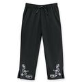 Paisley Embroidered Side Slit Woven Capri Pants with Elasticized Waist