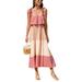 Avamo Summer Color Block Long Dress for Women Casual Baggy Maxi Dress Ladies Off Shoulder Beach Sundress