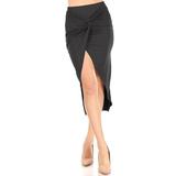 Women's Casual Stretch Waist Elastic Front Slit Solid Bodycon Tulip Pencil Midi Sexy Skirt