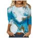Mchoice Women Tops Tie Dye Printed Mid-Length Sleeves Round Neck Casual Blouses Spring Summer Ladies Tunic T Shirts