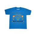 Inktastic Happy Hanukkah Sweater Style Design with Menorah and Dreidel Tween Short Sleeve T-Shirt Unisex Pacific Blue M