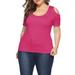 MAWCLOS Women's Plus Size Cold Shoulder Tunic Tops Short Sleeve Crew Neck T-Shirts Casual Slim Fit Tee