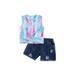 Cathery Girls Vest Set Tie Dyed Print Tops and Denim Shorts 2-piece Suits