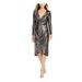 ADRIANNA PAPELL Womens Silver Long Sleeve V Neck Midi Tulip Cocktail Dress Size 6