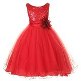 Sparkly Sequined Mesh Flower Girls Dress Pageant Wedding Prom Easter Graduation Red 2-14