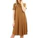 Womens & Plus Round Neck Short Sleeve Knee Length A-Line Swing Trapeze Dress